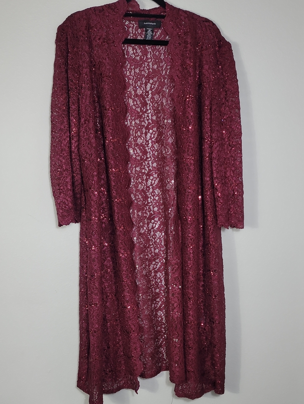 Vintage R&K Richards Lace Sequin Duster Cardigan Size 14 Christmas